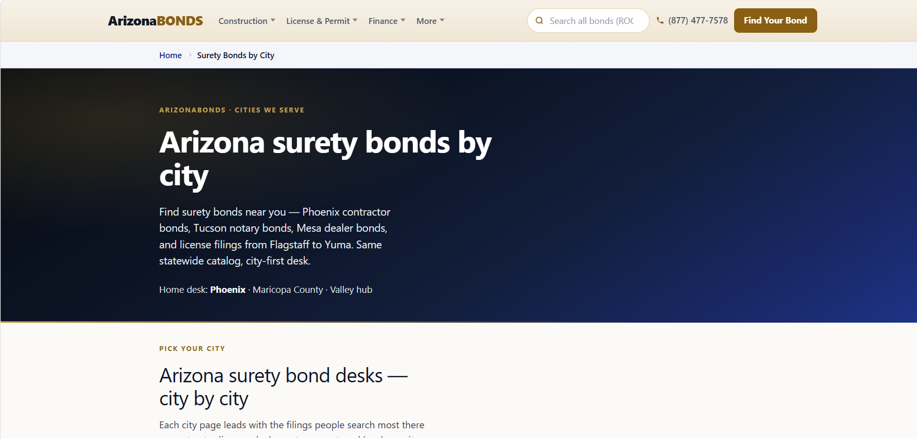 City bond hubs — ArizonaBondsDirect.com
