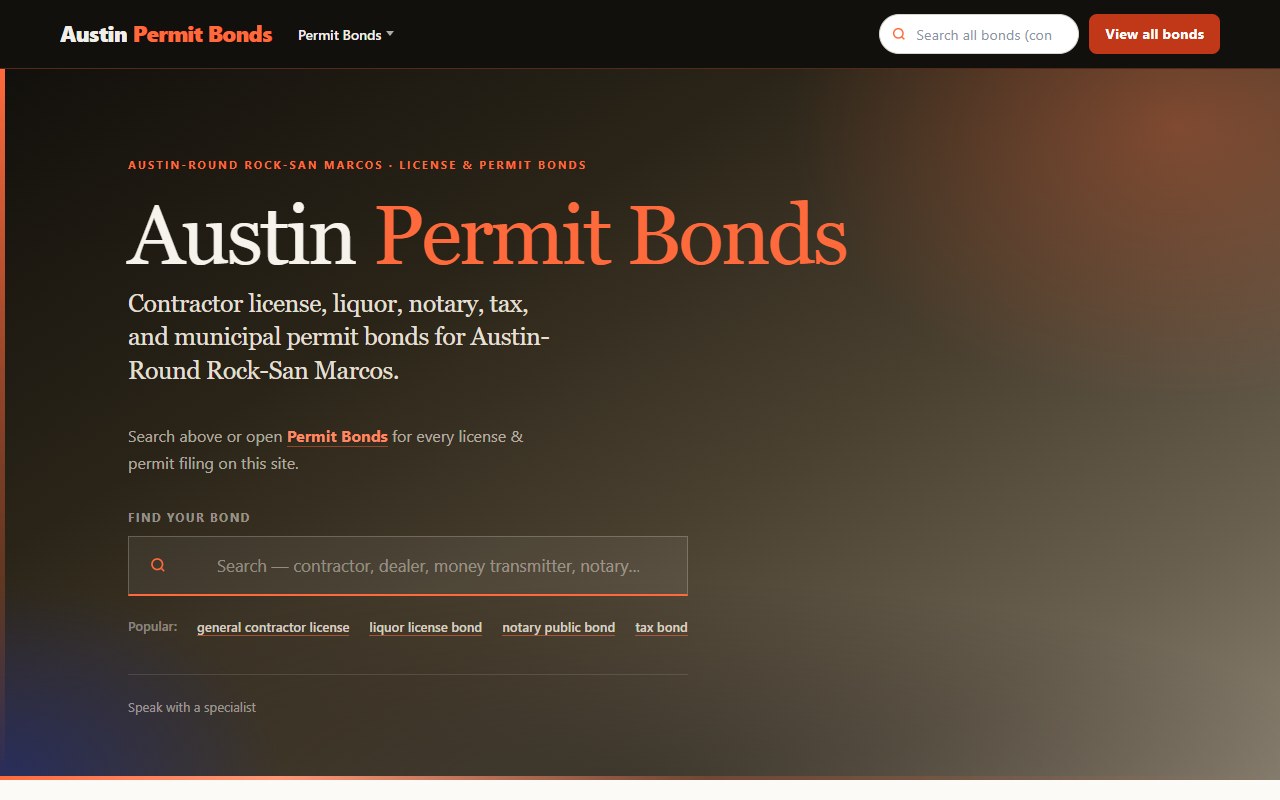License & permit — Four domains · Austin metro