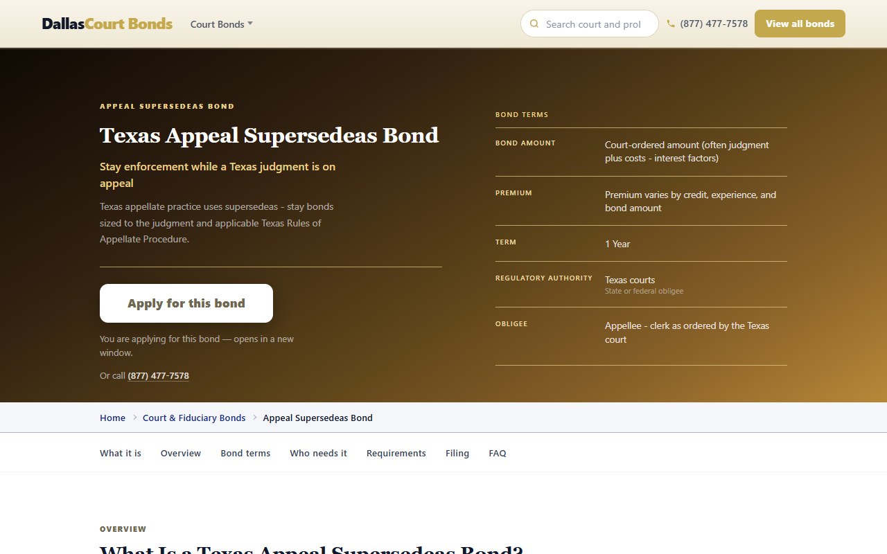 Appeal bonds — Dallas Court & Probate Bonds