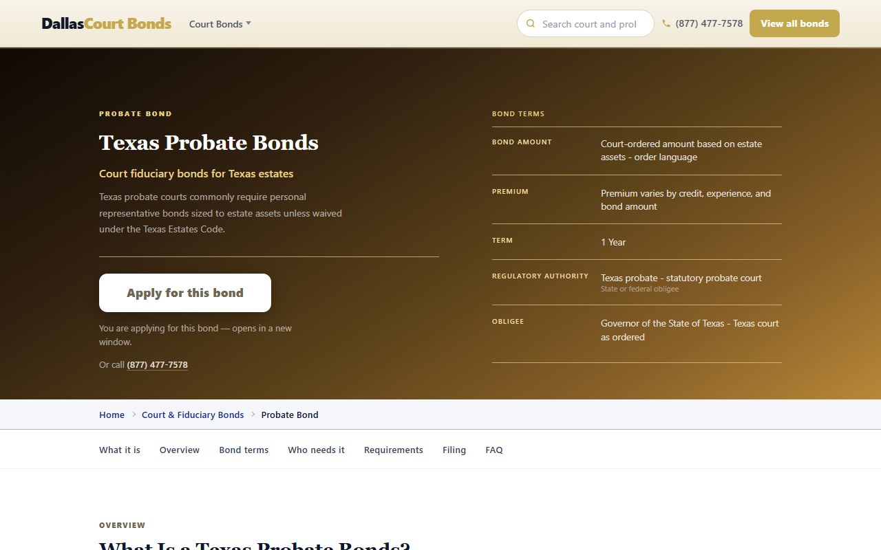 Probate bonds — Dallas Court & Probate Bonds