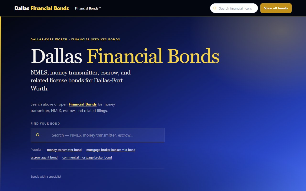 Financial bonds — Five domains · Dallas metro