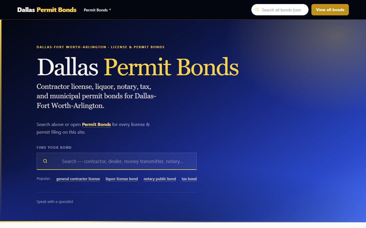 License & permit — Five domains · Dallas metro