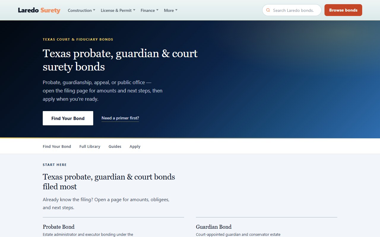 Court bonds — Laredo Surety — town shop