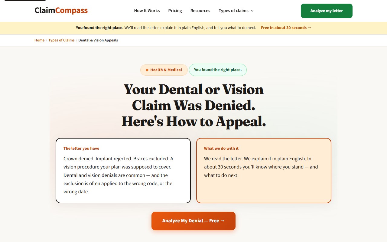 Dental & vision — myclaimcompass.ai