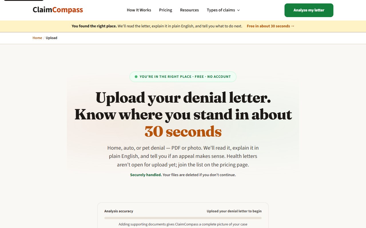 Denial upload — myclaimcompass.ai