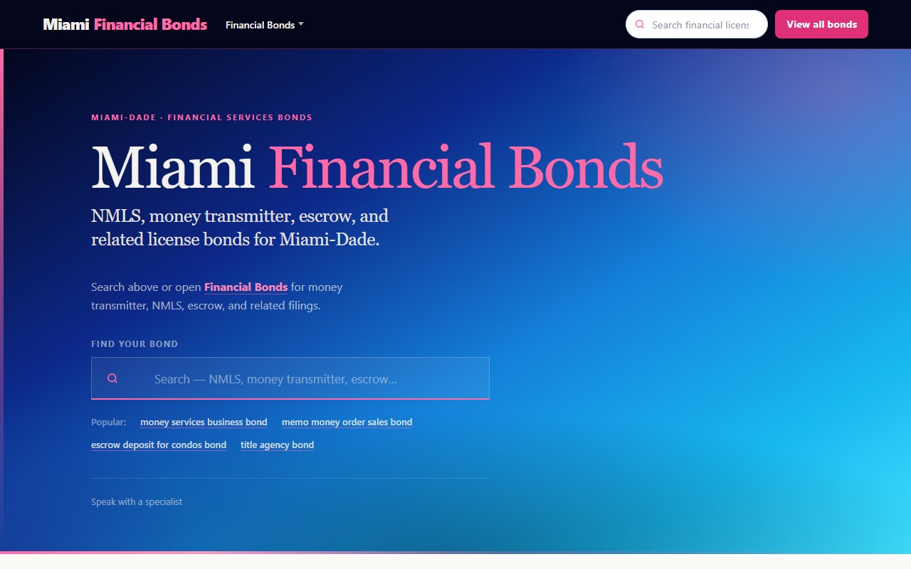 Financial bonds — Five domains · Miami metro