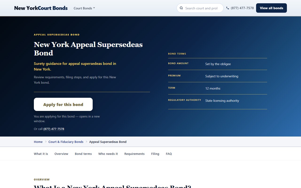 Appeal bonds — New York City Court & Probate Bonds