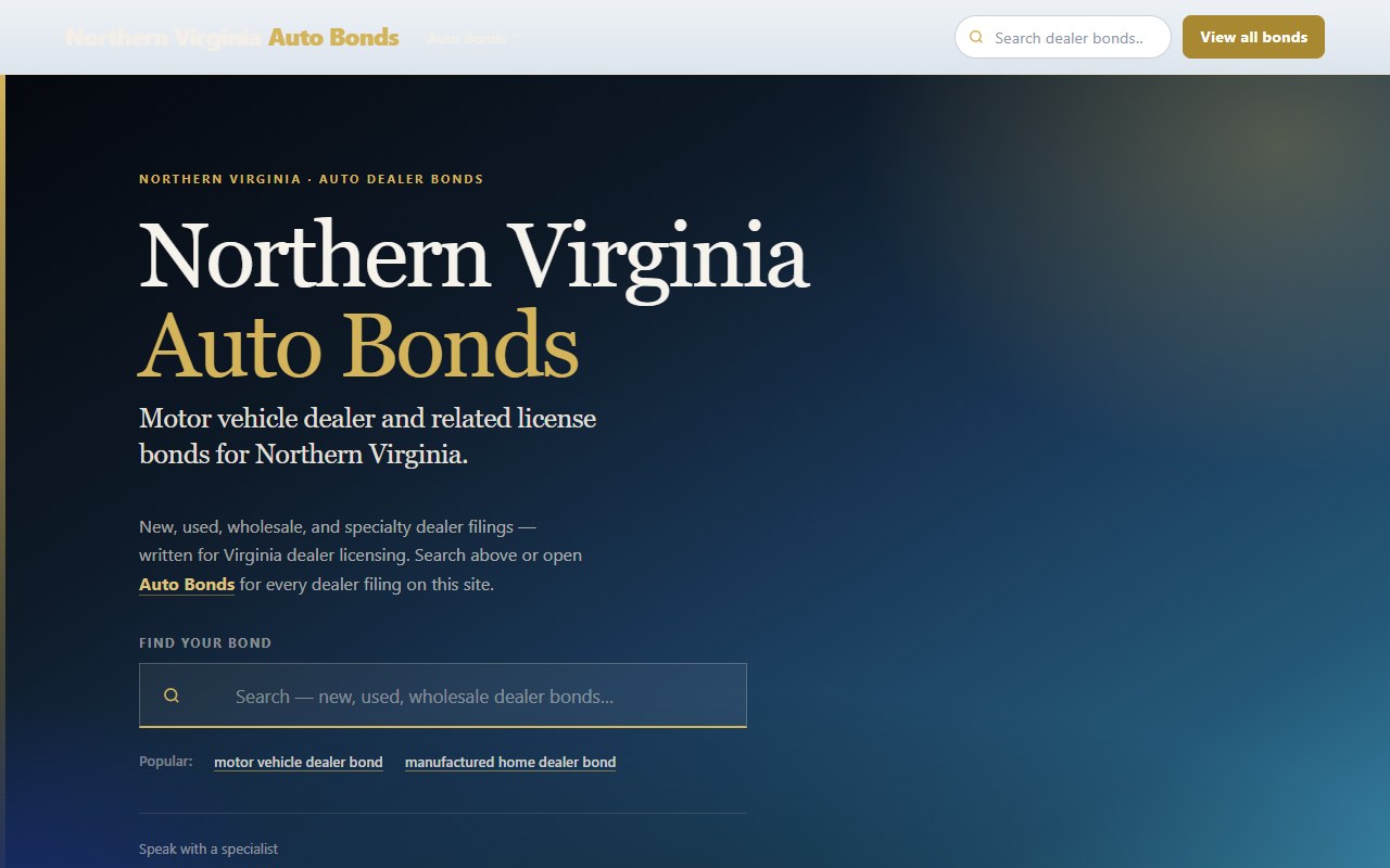Auto dealer bonds — Four domains · Northern Virginia metro