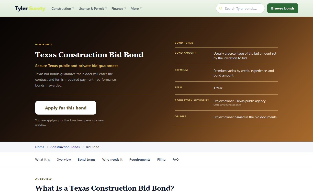 Bid bonds — Tyler Surety — town shop