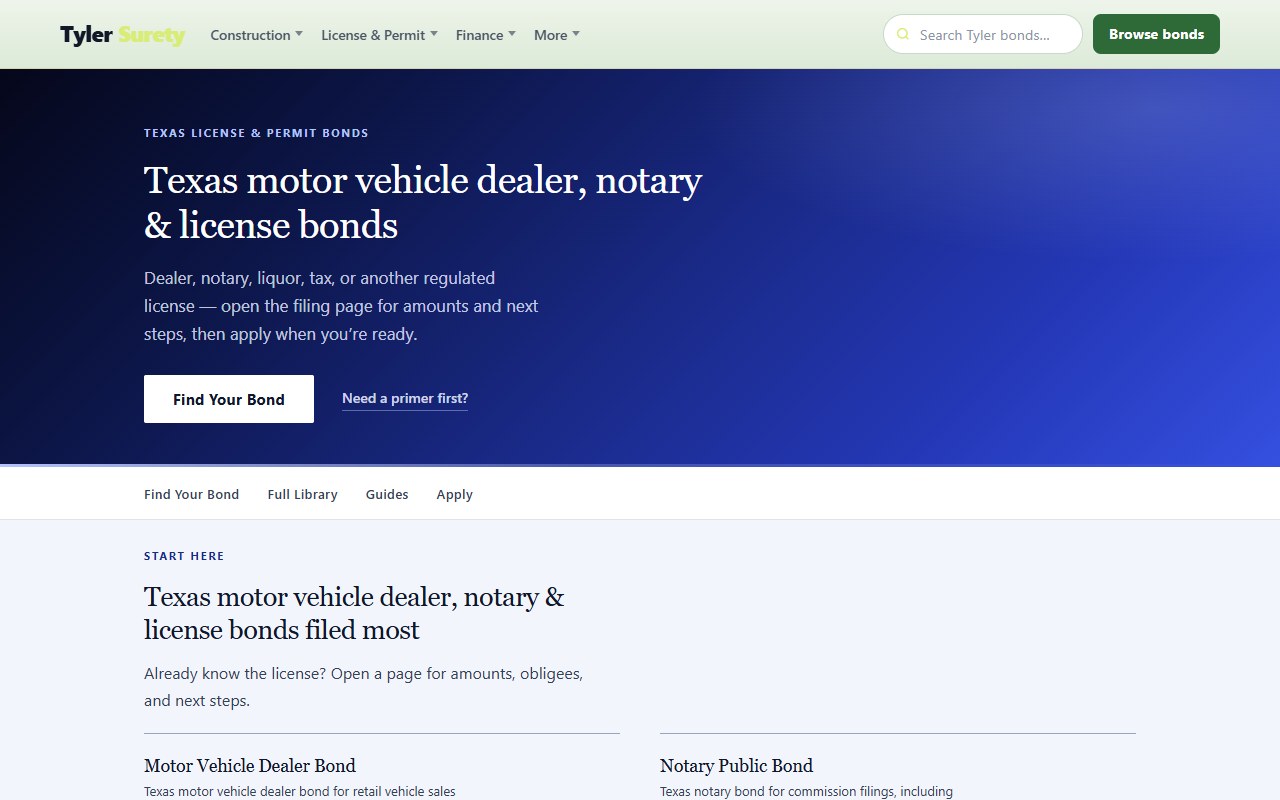 License & permit — Tyler Surety — town shop